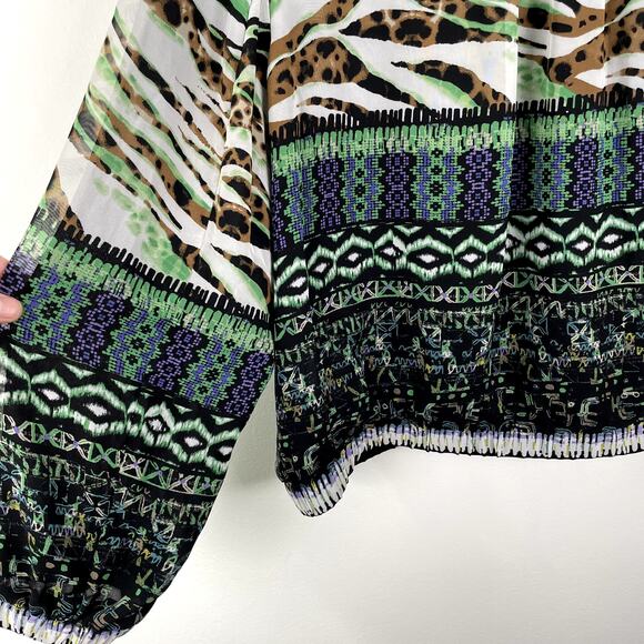 Vintage N Touch Full Zip Jacket Women XLP Green Funky Abstract Print Silky Retro - Picture 11 of 13